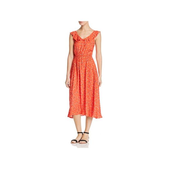 MKT STUDIO Womens Orange Elastic Waist Sleeveless Midi Fit + Flare Dress 38 - Picture 1 of 2